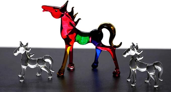 changthai design 3 件金色站立棕色马手持玻璃玩具屋微型装饰雕像